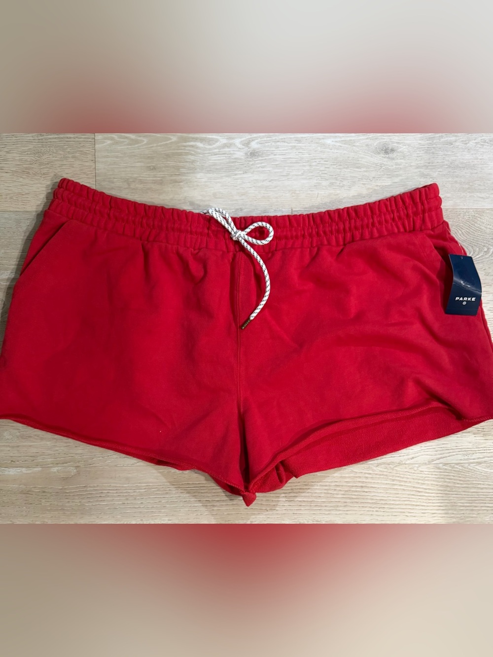 Women's Red Elastic Waist Shorts with Drawstring